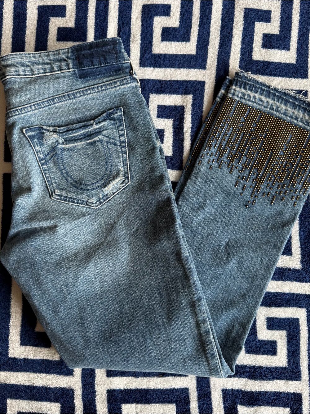 True Religion Light Blue Skinny Jeans with Studded Hem